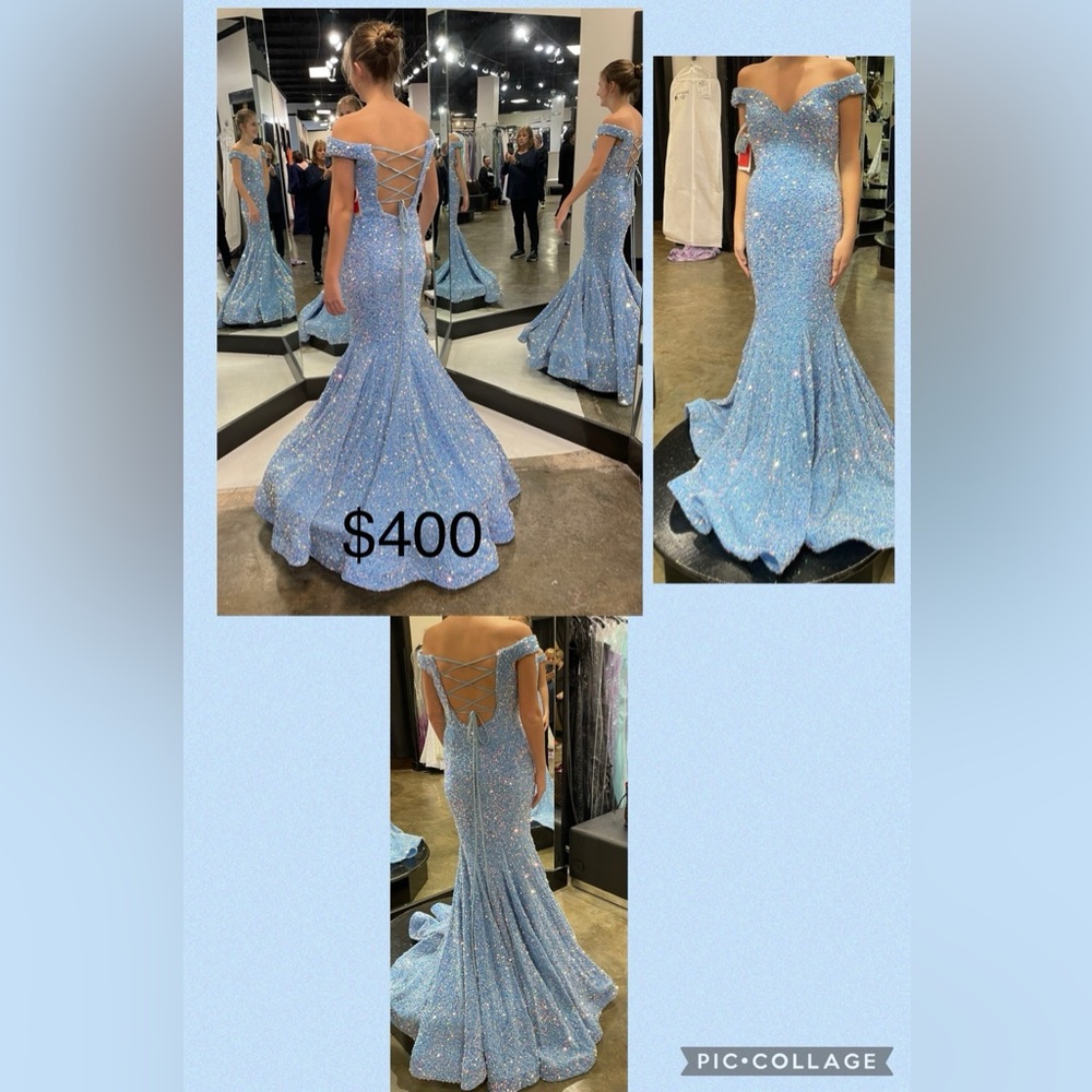 Ava Presley periwinkle blue sequin formal dress size 2